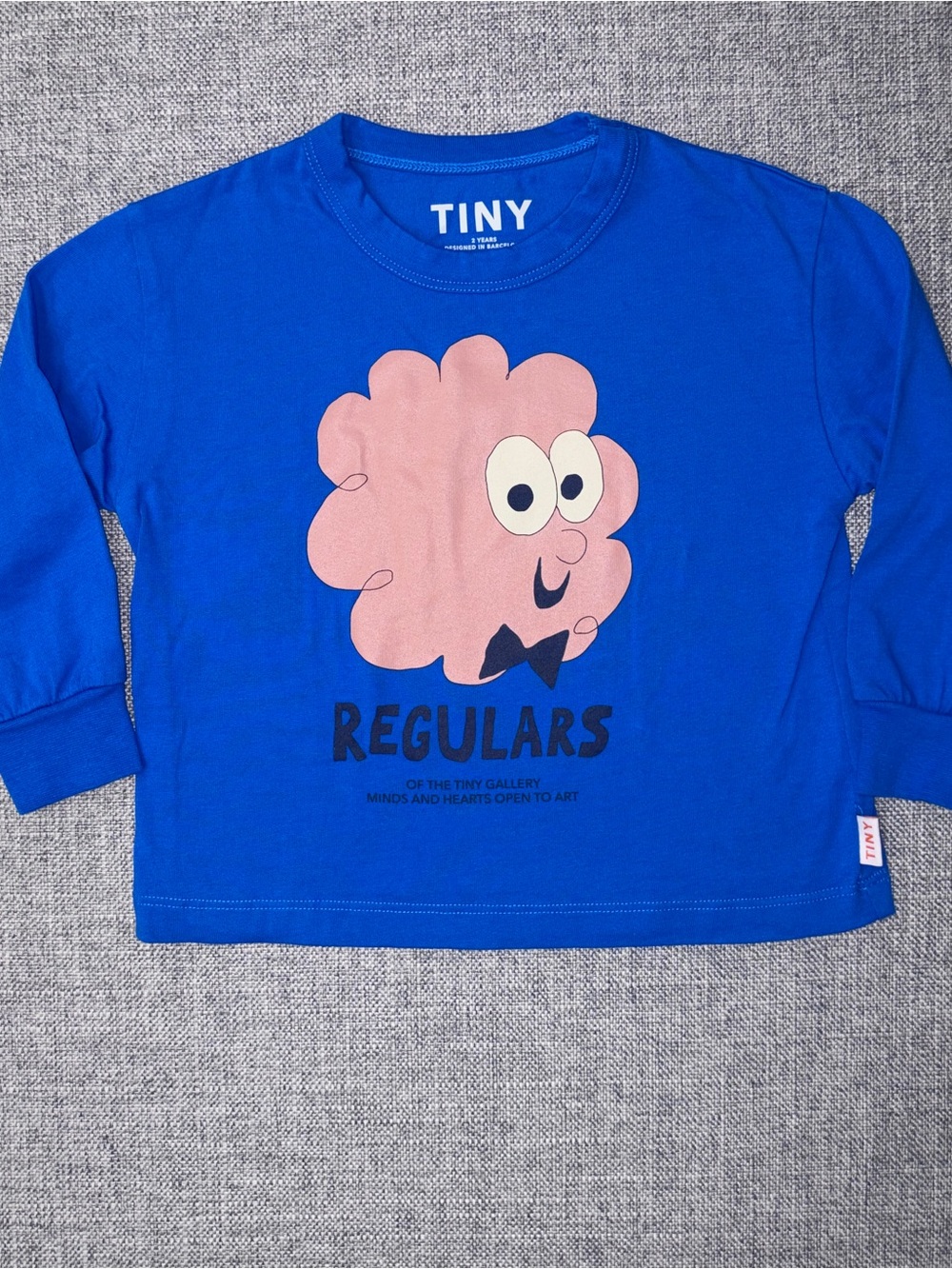 TINY Blue Long-Sleeve Kids Tee with Pink Character Graphic
